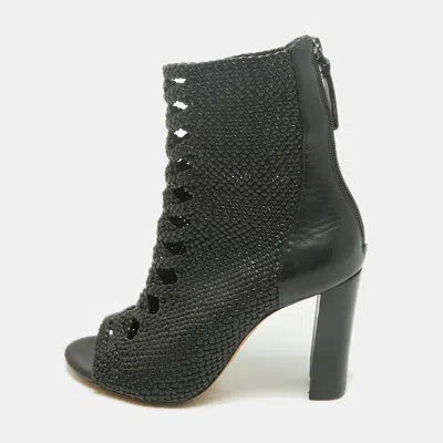 Pre-owned Alexandre Birman Size 37 Black Woven Leather Ankle Length Boots