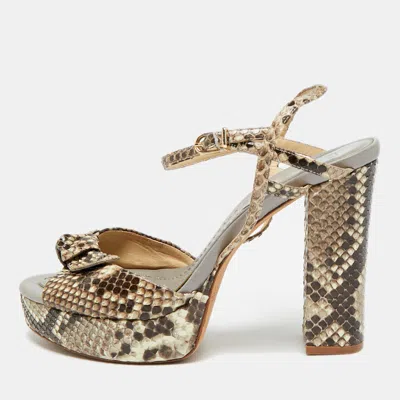 Pre-owned Alexandre Birman Size 37 Brown Python Leather Ankle Strap Sandals