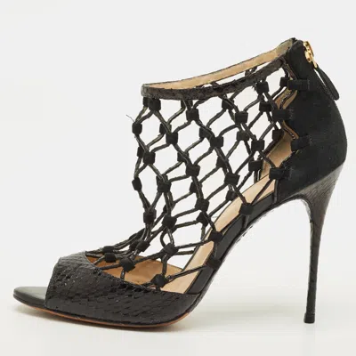 Pre-owned Alexandre Birman Size 38.5 Black Python Leather And Suede Gladiator Sandals