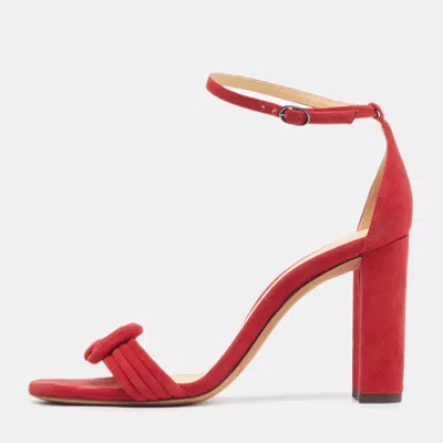 Pre-owned Alexandre Birman Size 39 Red Suede Ankle Strap Sandals