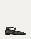 Alexandre Birman Slim Clarita Bow-strap Fishnet Ballerina Flats In Black