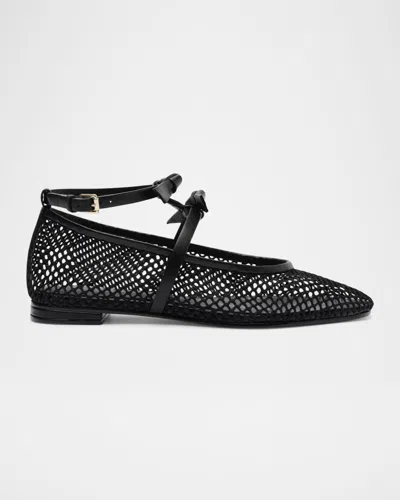 ALEXANDRE BIRMAN SLIM CLARITA BOW-STRAP FISHNET BALLERINA FLATS
