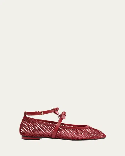 ALEXANDRE BIRMAN SLIM CLARITA BOW-STRAP FISHNET BALLERINA FLATS
