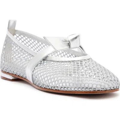Alexandre Birman Slim Clarita Fishnet Mary Jane Ballet Flat In Silver