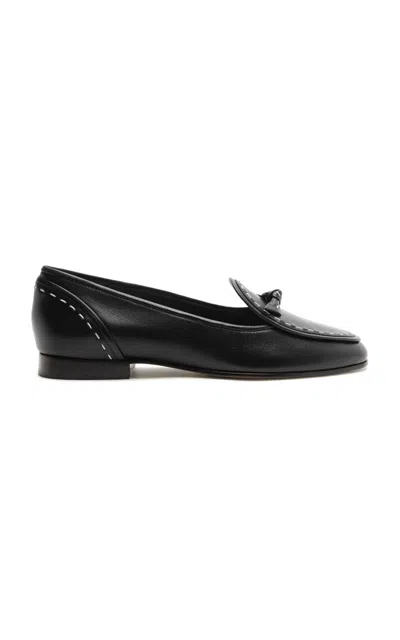 Alexandre Birman Slim Clarita Topstitch Leather Loafers In Black