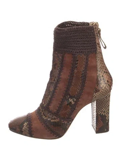 Pre-owned Alexandre Birman Snakeskin Animal Print Boots In Brown