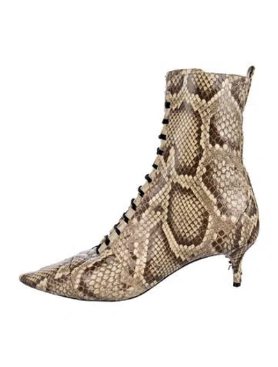 Pre-owned Alexandre Birman Snakeskin Animal Print Boots In White