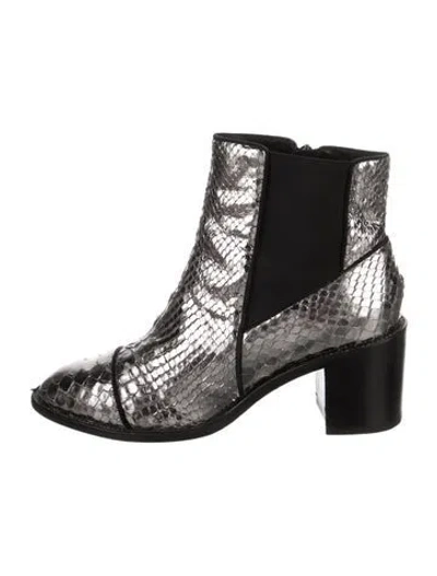 Pre-owned Alexandre Birman Snakeskin Animal Print Chelsea Boots In Silver