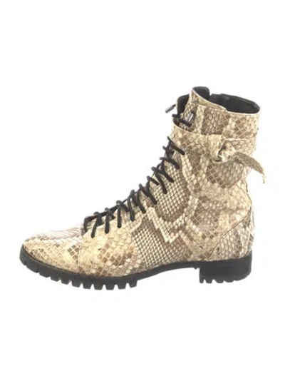 Pre-owned Alexandre Birman Snakeskin Animal Print Combat Boots In Neutral