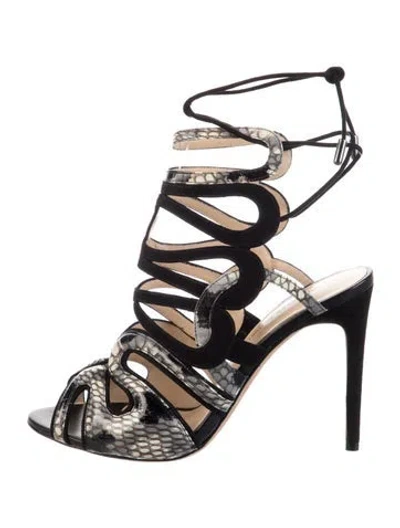 Pre-owned Alexandre Birman Snakeskin Animal Print Gladiator Sandals In Black