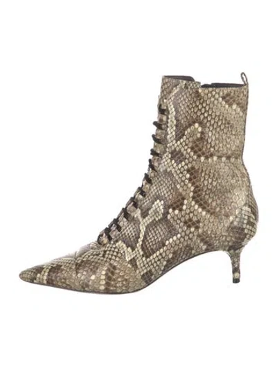 Pre-owned Alexandre Birman Snakeskin Animal Print Lace-up Boots In White