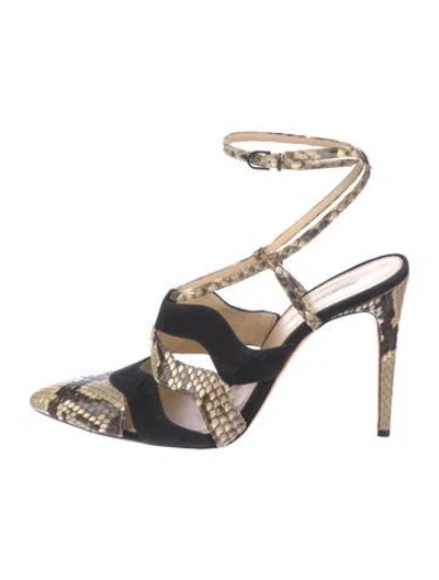 Pre-owned Alexandre Birman Snakeskin Animal Print Slingback Pumps In Neutral