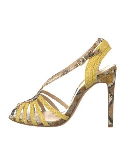 Pre-owned Alexandre Birman Snakeskin Animal Print Slingback Pumps In Yellow