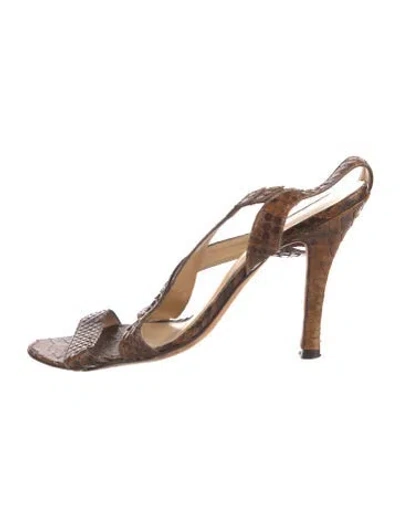 Pre-owned Alexandre Birman Snakeskin Animal Print Slingback Sandals In Brown