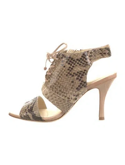 Pre-owned Alexandre Birman Snakeskin Animal Print Slingback Sandals In Neutral