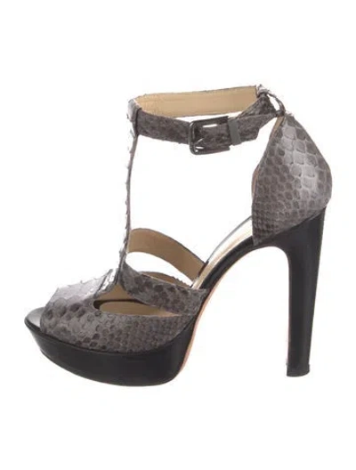 Pre-owned Alexandre Birman Snakeskin Animal Print T-strap Pumps In Black