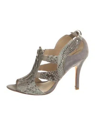 Pre-owned Alexandre Birman Snakeskin Animal Print T-strap Pumps In Gray
