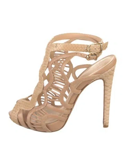 Pre-owned Alexandre Birman Snakeskin Cutout Accent Slingback Sandals In Neutral