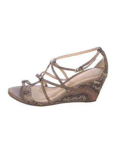 Pre-owned Alexandre Birman Snakeskin Slingback Sandals In Brown