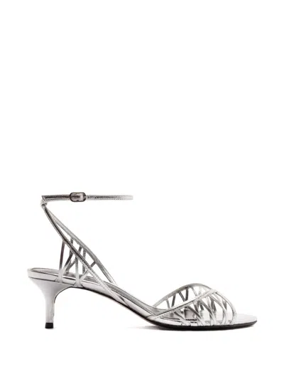 Alexandre Birman 50mm Solene Metallic Leather Sandals In Silver