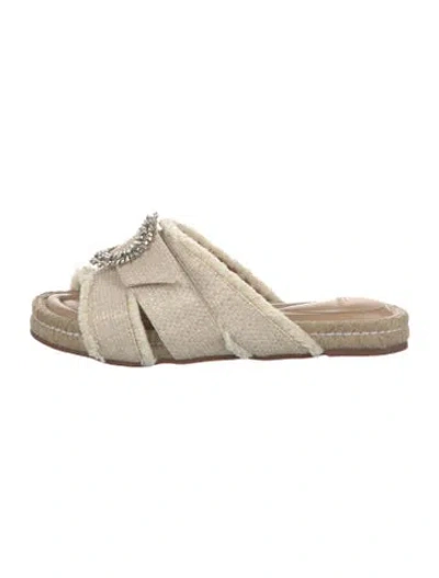 Pre-owned Alexandre Birman Straw Crystal Embellishments Slides In Neutral