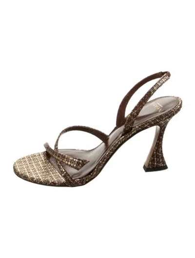 Pre-owned Alexandre Birman Straw Glitter Accents Slingback Sandals In Brown