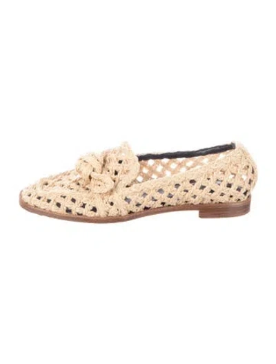 Pre-owned Alexandre Birman Straw Tweed Pattern Loafers In Neutrals