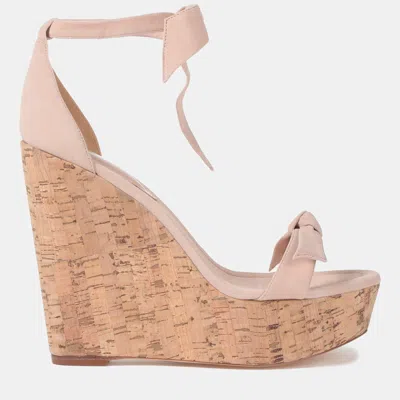 Pre-owned Alexandre Birman Suede And Cork Wedge Ankle Strap Sandals Size 40 In Pink