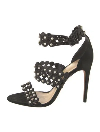 Pre-owned Alexandre Birman Suede Beaded Accents Sandals In Black