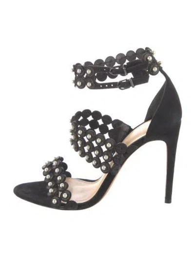 Pre-owned Alexandre Birman Suede Beaded Accents Sandals In Black
