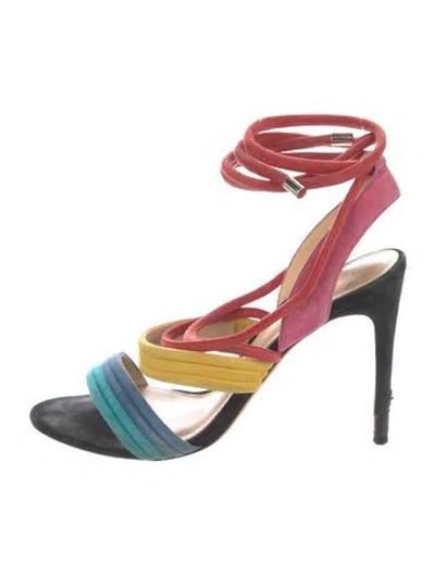 Pre-owned Alexandre Birman Suede Colorblock Pattern Slingback Sandals In Blue