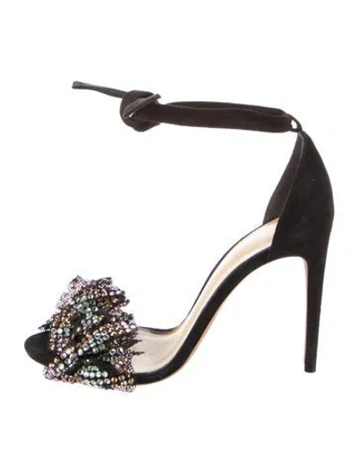 Pre-owned Alexandre Birman Suede Crystal Embellishments Sandals In Black