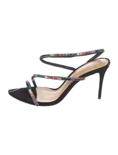 Pre-owned Alexandre Birman Suede Crystal Embellishments Slides In Black