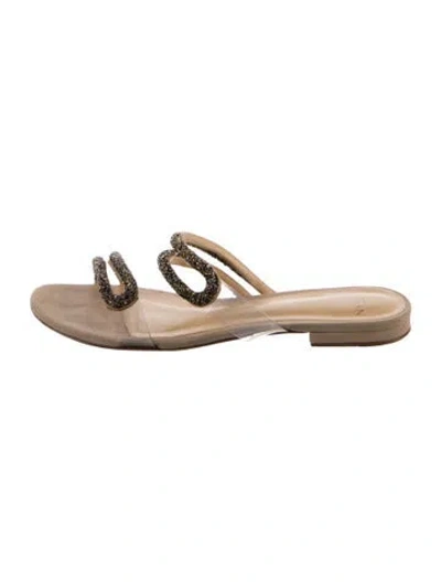 Pre-owned Alexandre Birman Suede Crystal Embellishments Slides In Neutrals