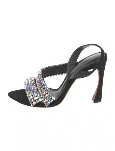 Pre-owned Alexandre Birman Suede Crystal Embellishments Slingback Sandals In Black