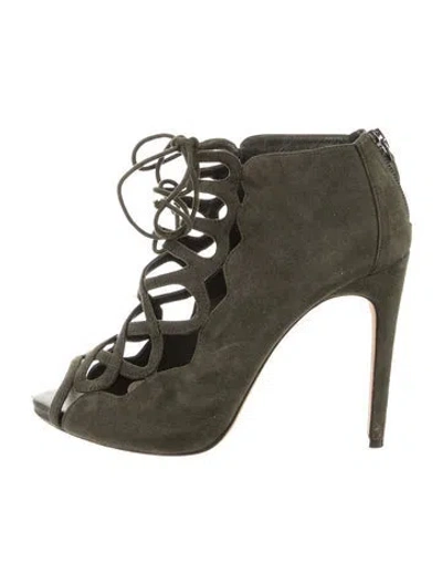 Pre-owned Alexandre Birman Suede Cutout Accent Pumps In Green