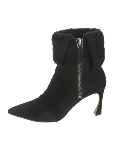 Pre-owned Alexandre Birman Suede Fur Trim Boots In Black
