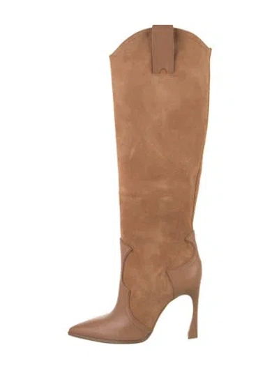 Pre-owned Alexandre Birman Suede Leather Trim Embellishment Boots In Brown
