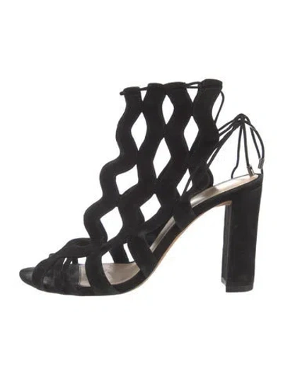 Pre-owned Alexandre Birman Suede Leather Trim Embellishment Gladiator Sandals In Black
