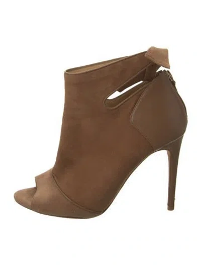 Pre-owned Alexandre Birman Suede Leather Trim Embellishment Mules In Brown