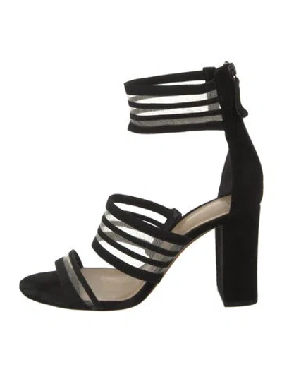 Pre-owned Alexandre Birman Suede Mesh Accents Sandals In Black