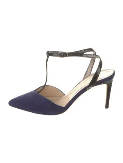 Pre-owned Alexandre Birman Suede T-strap Pumps In Blue