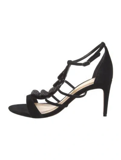 Pre-owned Alexandre Birman Suede T-strap Sandals In Black