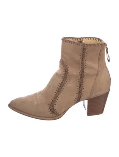 Pre-owned Alexandre Birman Suede Whipstitch Trim Boots In Neutral