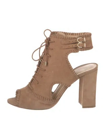 Pre-owned Alexandre Birman Suede Whipstitch Trim Slingback Pumps In Brown