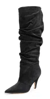 Alexandre Birman Tati Scrunched Suede Knee Boots In Black