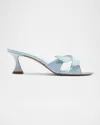Alexandre Birman Tita Cross 60mm Leather Kitten-heel Sandals In Blue
