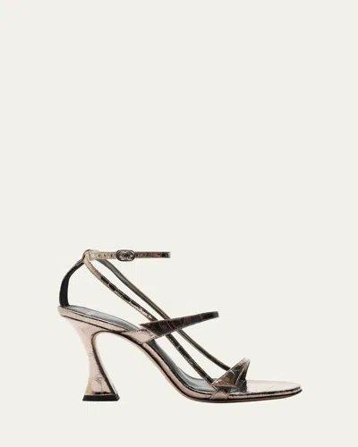 Alexandre Birman Tita Metallic Leather Cage Heel Sandals In Gold