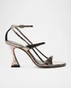 Alexandre Birman Tita Metallic Leather Cage Heel Sandals In Light Grafite