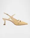 Alexandre Birman Tita Raffia And Leather Slingback Pumps In Cream